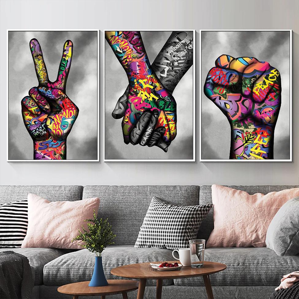Граффити Wall Art Finger Fist Холст Картина Абстрактный Плакат Street Pop Art Печать на холсте Настенные картины для декора гостиной БЕЗ Рамки