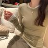 Простая обтягивающая футболка с круглым вырезом и длинными рукавами, женская осенне-зимняя, новая шикарная, мягкая и вощеная, универсальная, утягивающая майка