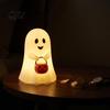 Indoor Outdoor Halloween Accents Cute Ghost Holding Pumpkin Bucket Table Lamp, Spooky Bedside Festival Atmosphere Supplies Small LED Night Light