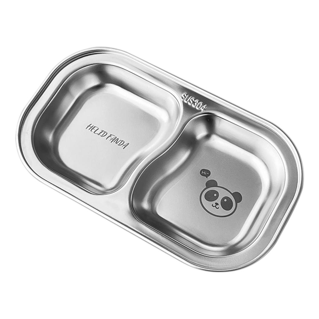 Snack Dessert Plate 304 Stainless Steel Dinner Plate Kid Divided Dinnerware 2 Compartment Sauce Plate Kitchen Tableware