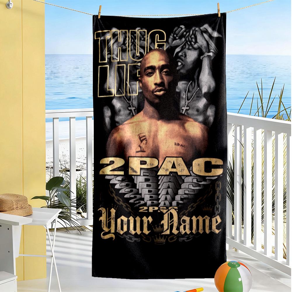2pac Customize Text Beach Towel Super Soft & Absorbent Suitable for Sports Travel Swimming Yoga Bathroom Beach And Pool