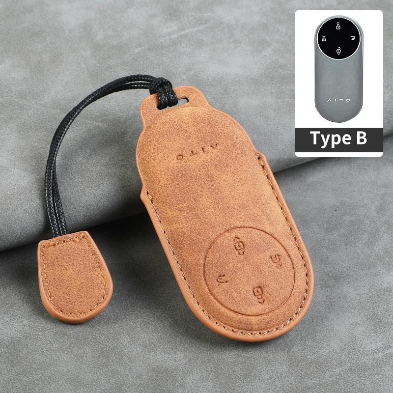 Leather Car Key Case Cover for Huawei AITO M5 M7 M9 3 /4 Buttons Car Remote Key Fob Shell Keychain