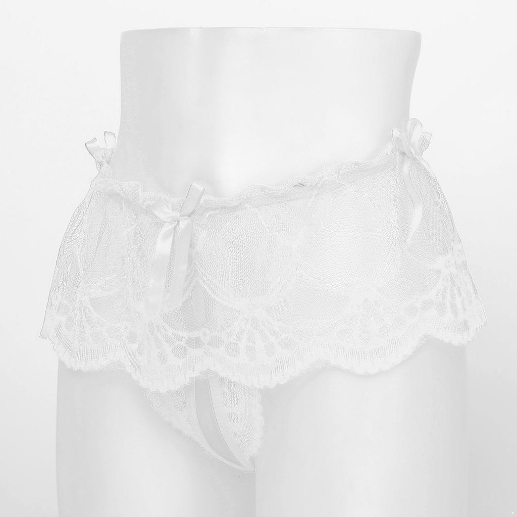 Мужские сетчатые прозрачные кружевные юбки, стринги-стринги, трусы с Т-образной спинкой и бантом, нижнее белье