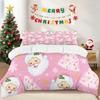 3Pcs Christmas Print Quilt Set Pink Santa Claus Bedding Soft Microfiber Duvet Cover Winter Holiday Snow Flake White Tree Pattern