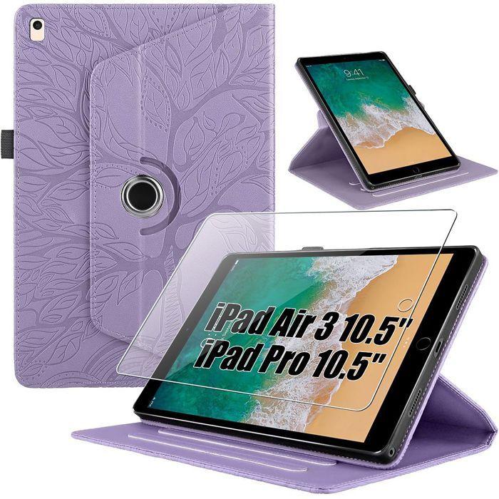 Coque + Verre Trempé pour iPad Air 3 10,5" / iPad Pro 10,5" - Etui Rotatif 360° Motif Arbre Violet