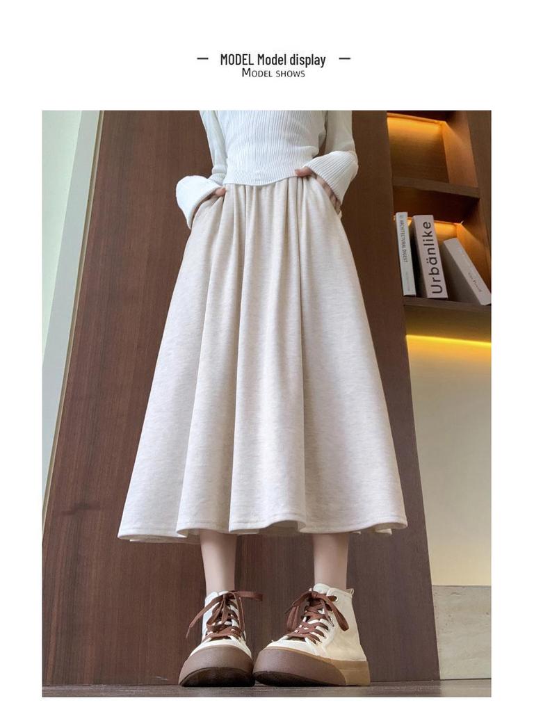 Women's H560 High Waist A-Line Gray Knit Skirt - Slim Fit, Long Umbrella Style for Spring and Autumn