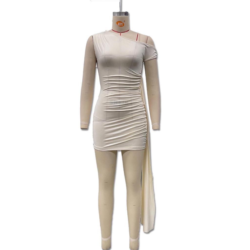 Платье бодикон на одно плечо с оборками 2025: Европейский и американский летний стиль