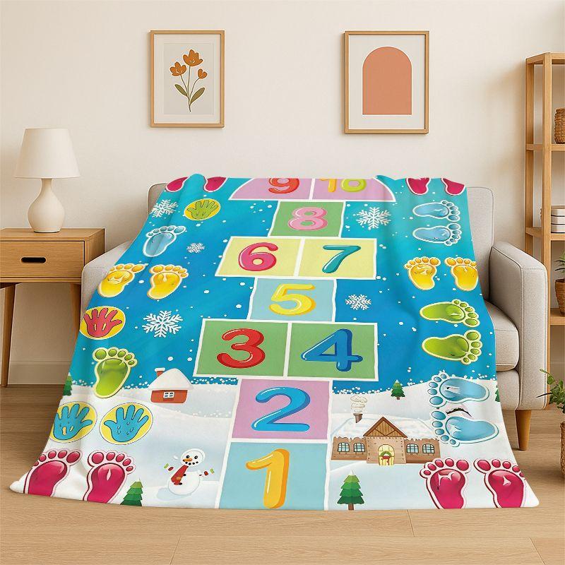 Funny Animal Hopscotch Digital Games Flannel Blanket Soft Throw Blanket for Bedroom Living Room Bed Travel Camping Picnic Nap