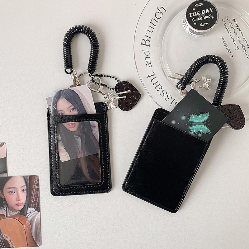 Ins Style Black Photocard Holder Transparent Kpop Idol Card Holder Pu Backbag Pendant Decoration Keychain Student Id Card Storag