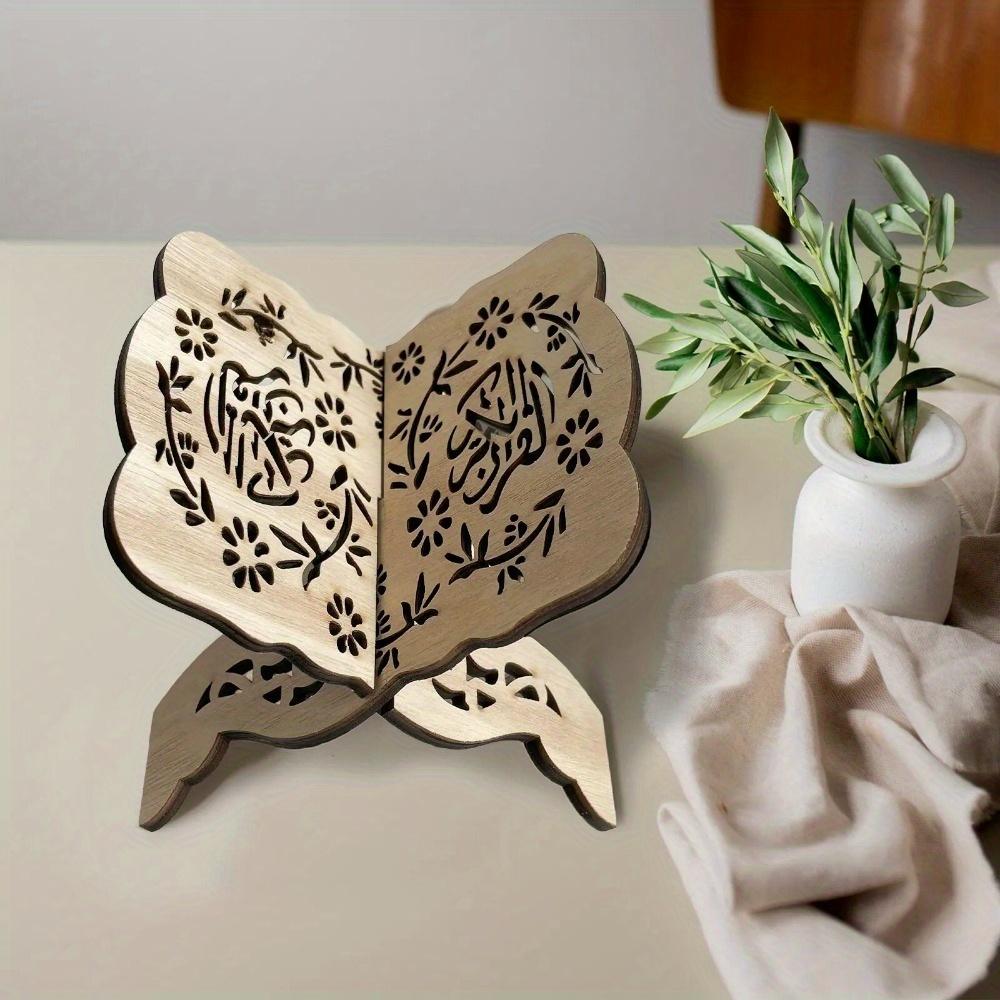 Wooden Book Shelf Holder Holy Prayer Book Stand Wooden Plaque Islamic Eid Ramadan Mubarak Home Decoration New Wood Centerpieces Small Bookshelves