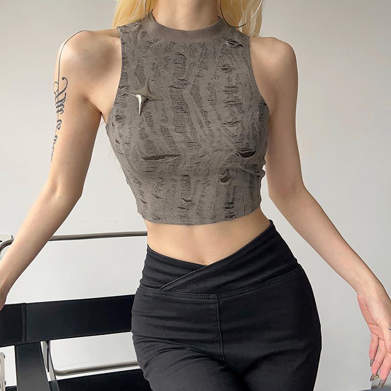 Women's Summer New Solid Colour Street Fashion Sleeveless Frosted Neckless Tank Top