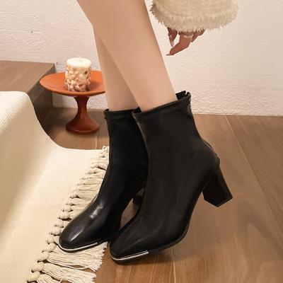Зимние новые женские ботильоны модные теплые плюшевые молнии толстые высокие каблуки Botas De Mujer 2024 элегантные короткие женские зимние ботинки