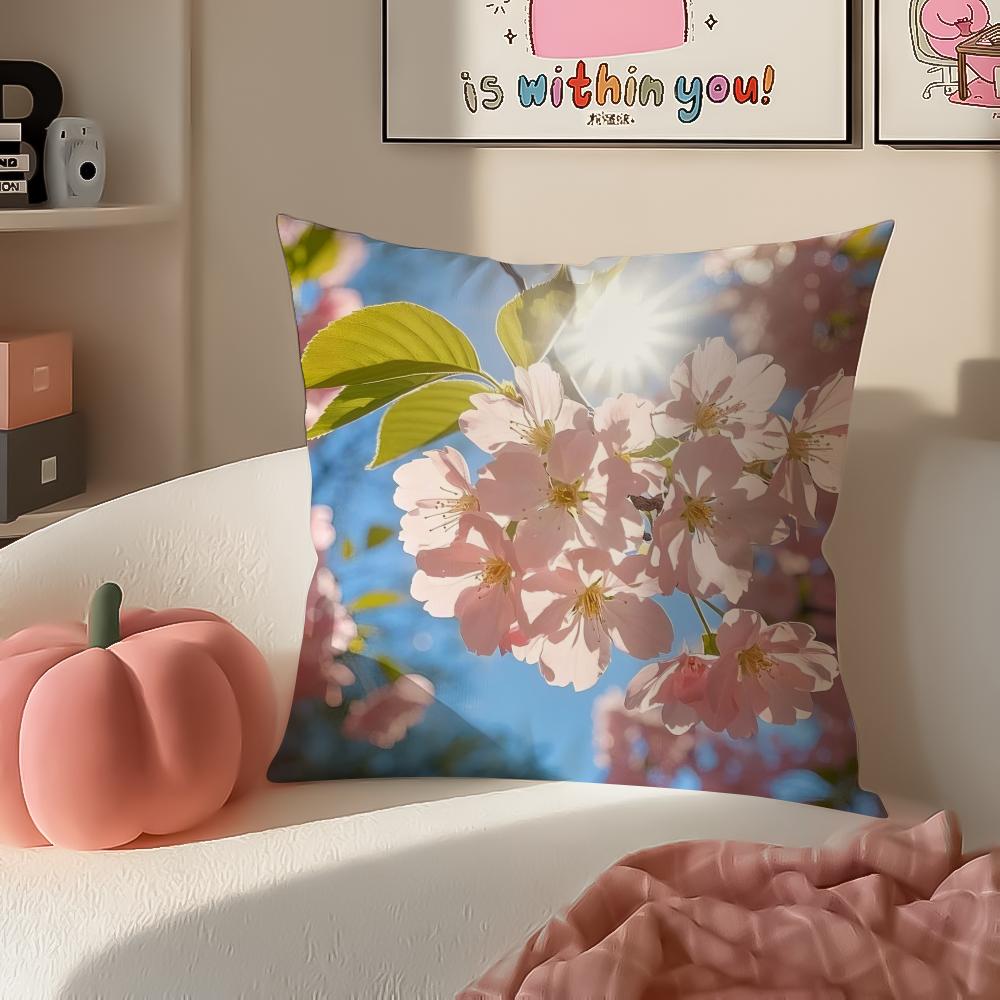 Fashion Beautiful Floral Cherry Blossom Cushion Cover Pillowcase Short Plush Invisible zipper Room Sofa Cushion Cover