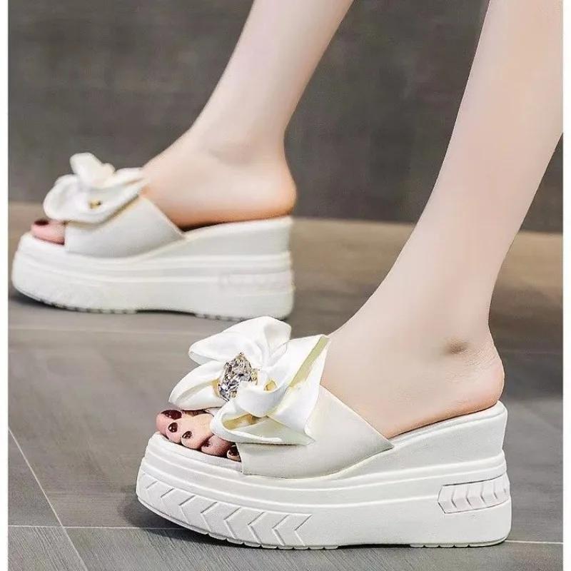 Fashion 2025 Ladies Shoes Open Toe Women's Slippers Platform Casual Slippers Women Round Toe Butterfly-knot Wedges Outdoor Brand Sandals