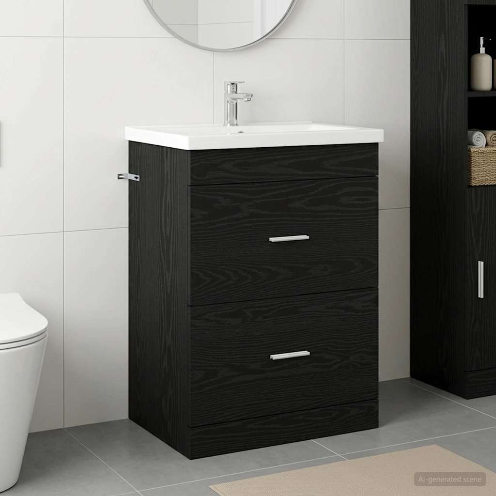 Bathroom Vanity Unit Black Oak 56 x 37.5 x 81 cm Particleboard