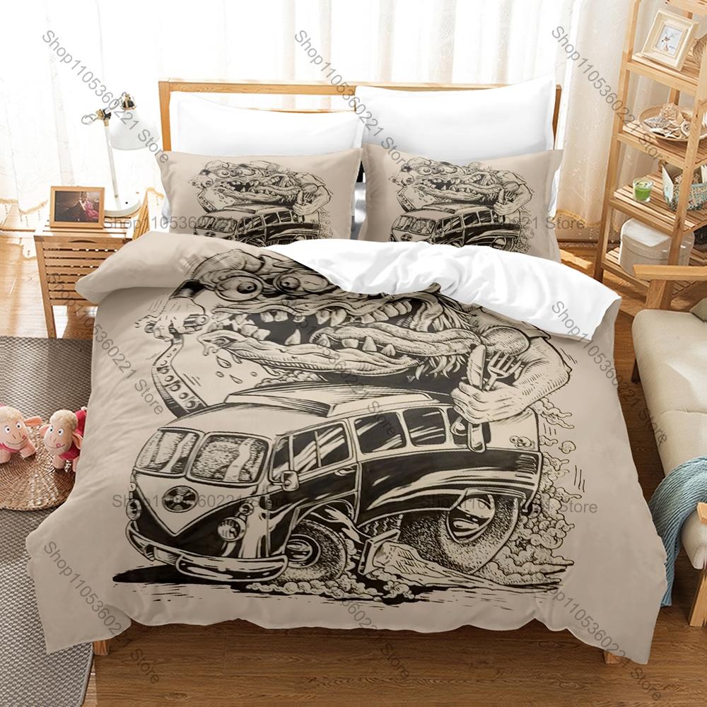 Пододеяльник + 2 наволочки Rat Fink Эда Рота Принт Kustom Kulture Мягкий комплект постельного белья для фанатов род-модов