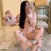 Женский пижамный комплект с длинным рукавом и мультяшным принтом - Милая домашняя одежда в корейском стиле для осени, зимы, весны - Доступен большой размер