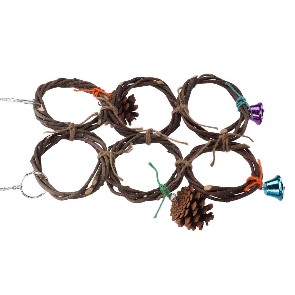 Игрушка Подвесные Качели для Птиц Деревянные Качели для Попугая Кольцо Игрушка Лазательная Сетка с Колокольчиками 6 Колец