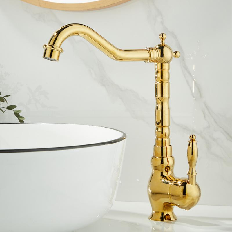 European Style Gold Basin Faucet Chrome Hot and Cold Mixers Antique Wash Basin Faucet Taps The Basin 360 Rotating Faucet