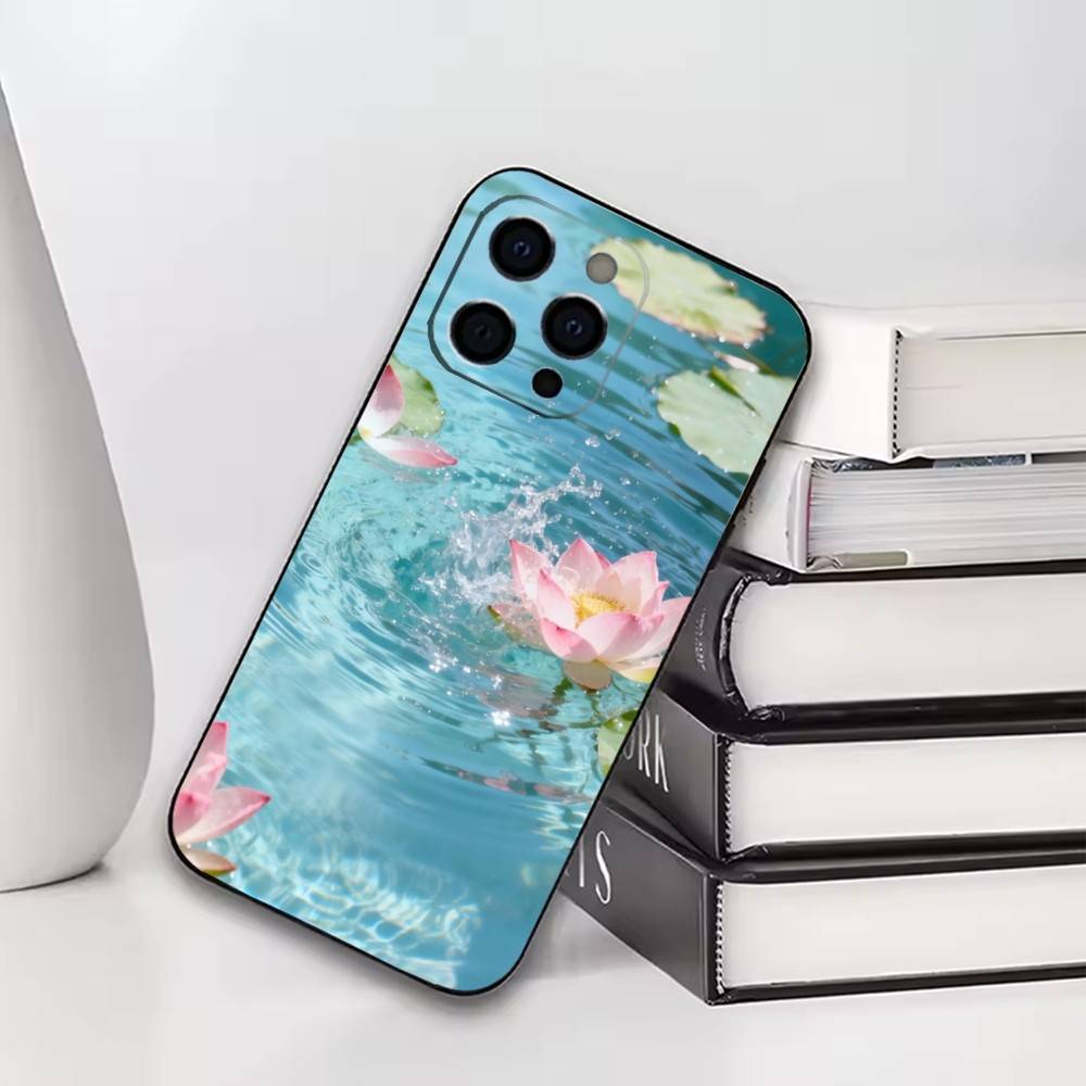 Эстетичный розовый кувшинка пузырь Чехол для телефона для iPhone 17, 16, 15, 14, 13, 12, 11 Plus, Pro Мягкий силиконовый черный чехол