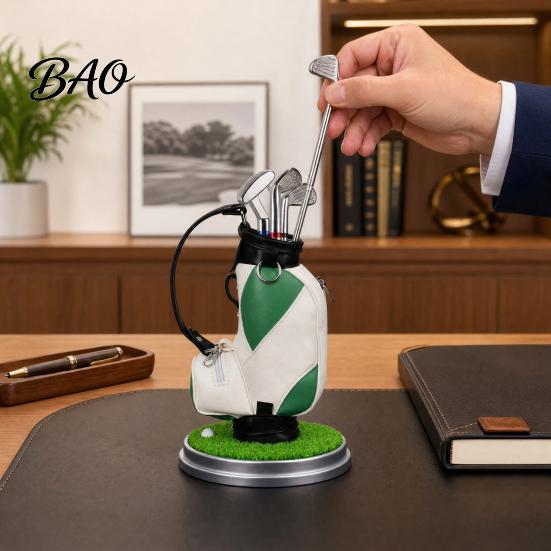 Practical Office Supplies Men Golf Pen Holder Set, Mini Bag Desk Organizer with 3 Set Club Pens, Novelty Decor for Men, Business Gift Creative Desktop