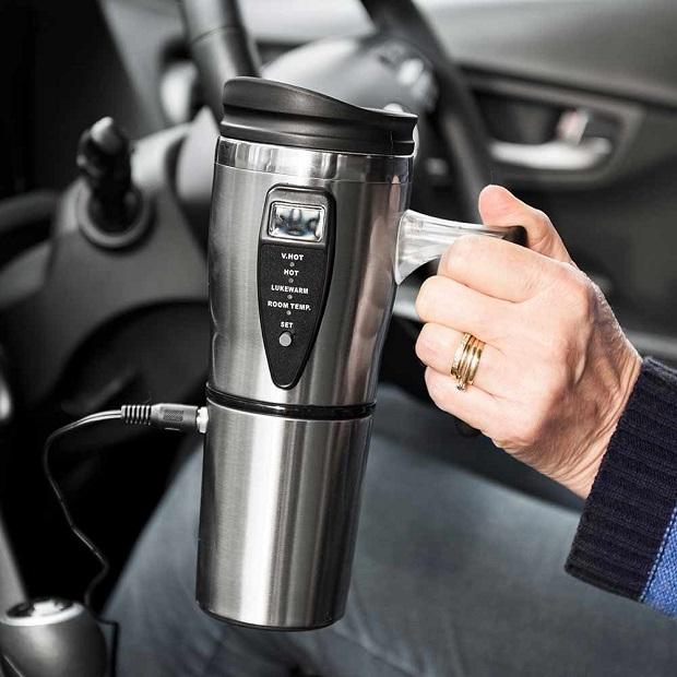Kubek termiczny na kawę do auta podgrzewany kubek samochodowy 12v stalowy