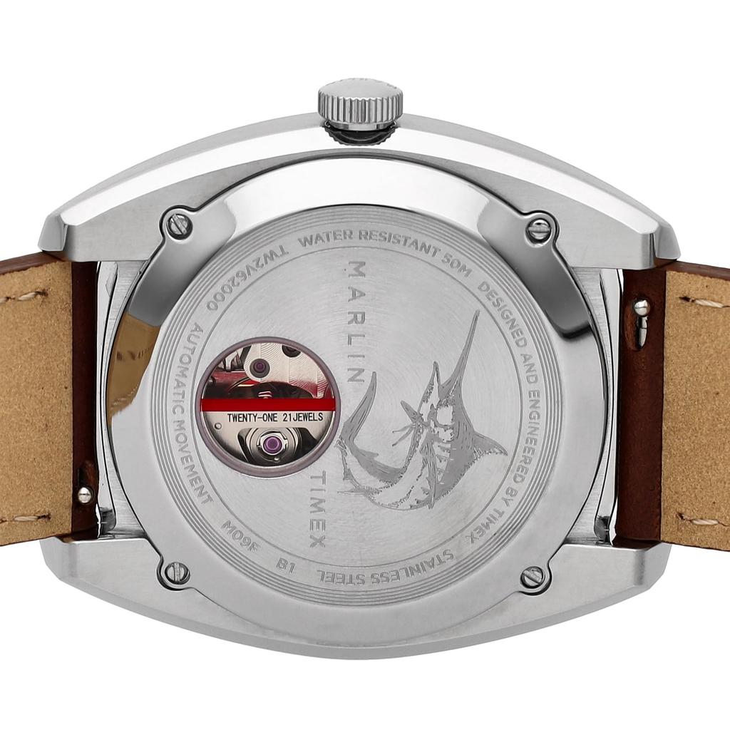 Наручные часы Marlin Jet Silver Dial с автоматическим заводом, водонепроницаемость 5 АТМ, TW2V62000, коричневые [TIMEX] мужские [Товар]