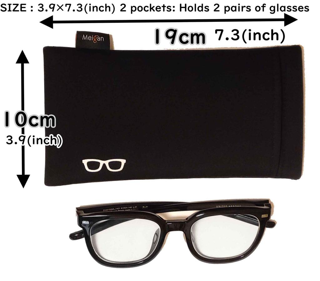 Meigan MEIGAN Glasses Holdes 2 Soft Large Fits Black Case, Pieces, Portable, Compact, Slim, Two-Piece, Case, Size, Sunglasses,