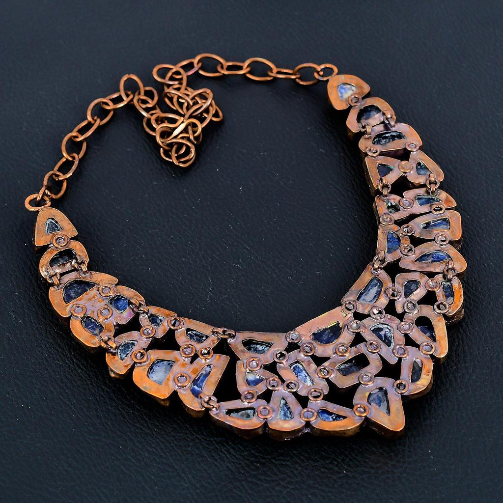 Содалит Ручной Работы Последний Дизайн Ювелирное Ожерелье, Медное Гальваноформованное Ожерелье с Драгоценным Камнем, Подарок для Матери