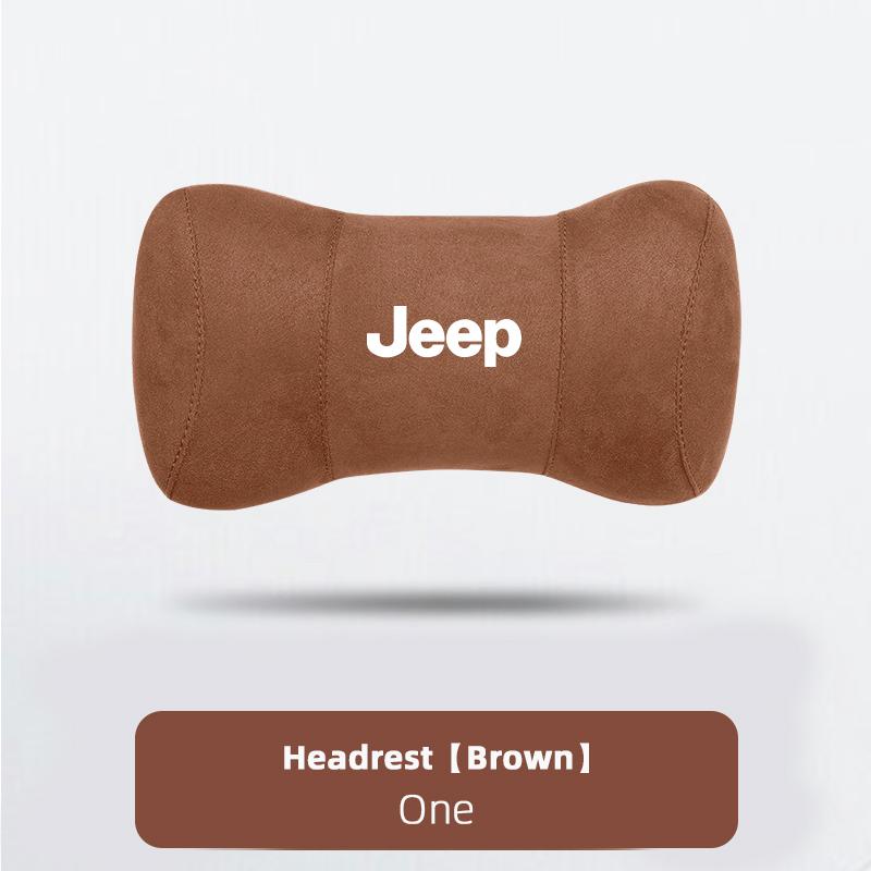 AIY5 Car Suede Headrest Auto Logo Seat Neck Pillow Head Support For Jeep Grand Cherokee Wrangler JK Gladiator Compass Renegade Recon