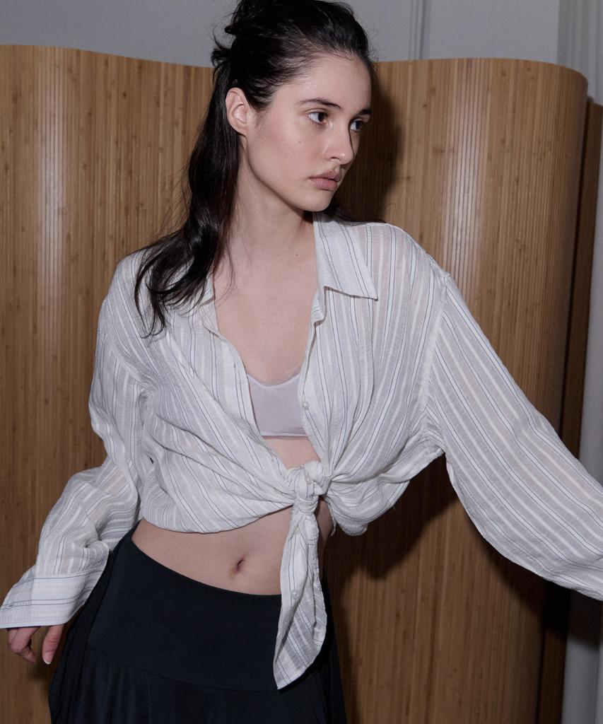 ANDNEEDS Flow Stripe Sheer Shirt (White)