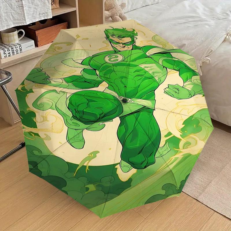 1pc Green Lantern Automatic Open/Close Umbrella Compact Folding Umbrella with 8-Rib Shaft lightweight esign, for Women/Men1192A