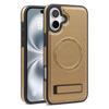 For iPhone 16 Plus Case Compatible with MagSafe Kickstand Leather Phone Back Cover