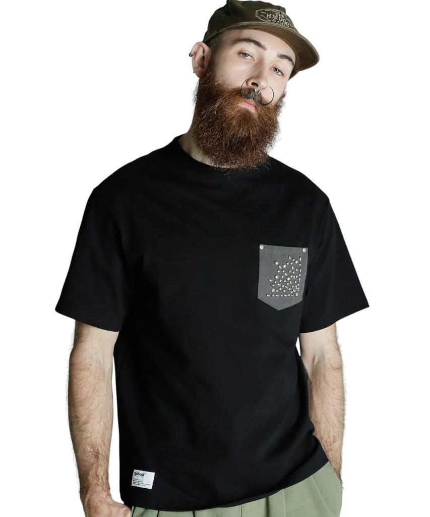 Schott STUDS T-SHIRT SPIDER Футболка со стразами, Мужская, Размер 2XL, 010, Черный, 782-5134011