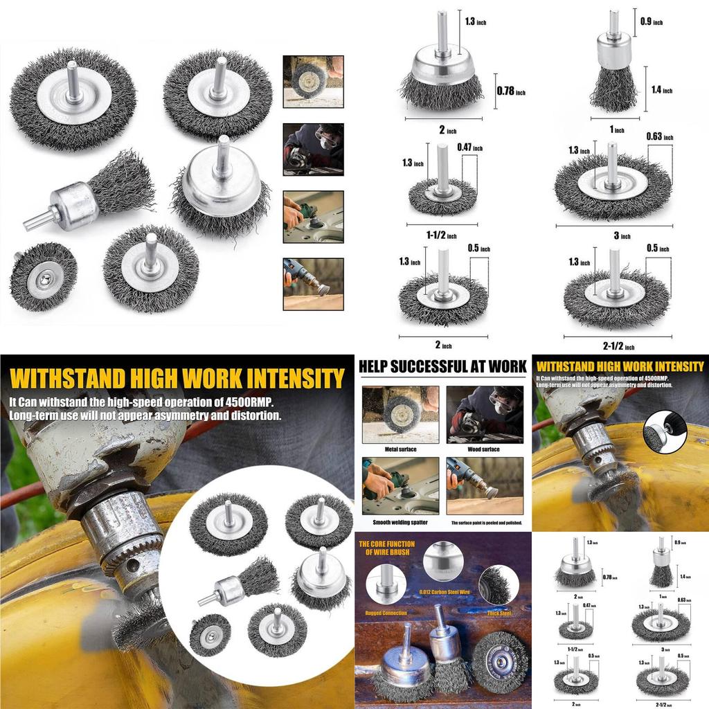 Набор 6 щеток из проволоки для очистки, удаления ржавчины, с медной и нержавеющей щетиной