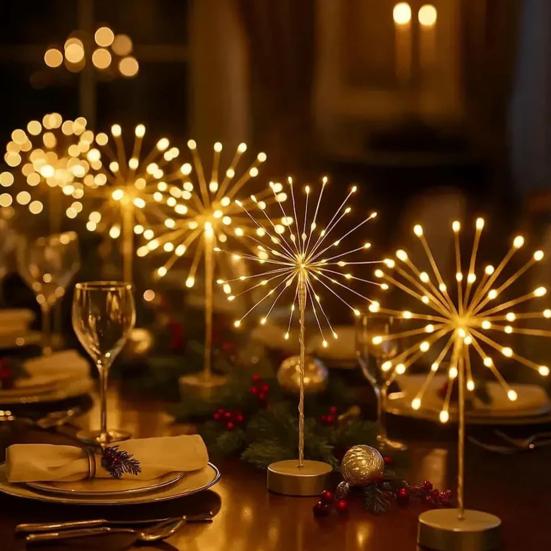 LED Copper Wire Lights 80 LED Christmas Fairy Tree Light Battery/USB Powered Table Starburst Light for Desk Centerpiece