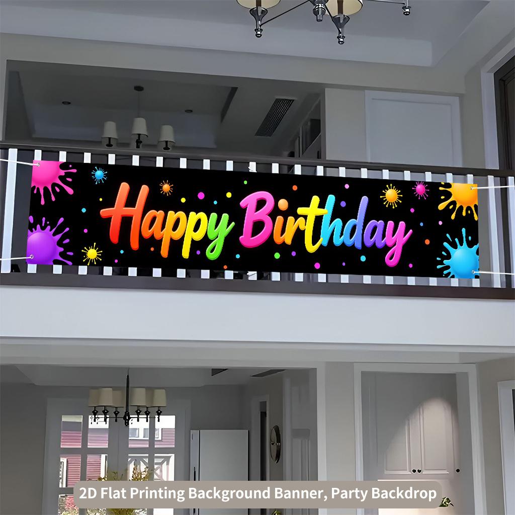 Birthday Sign Background Banner, Colorful Cheerful Design, Polyester Outdoor Indoor Fence Lawn Studio Decoration