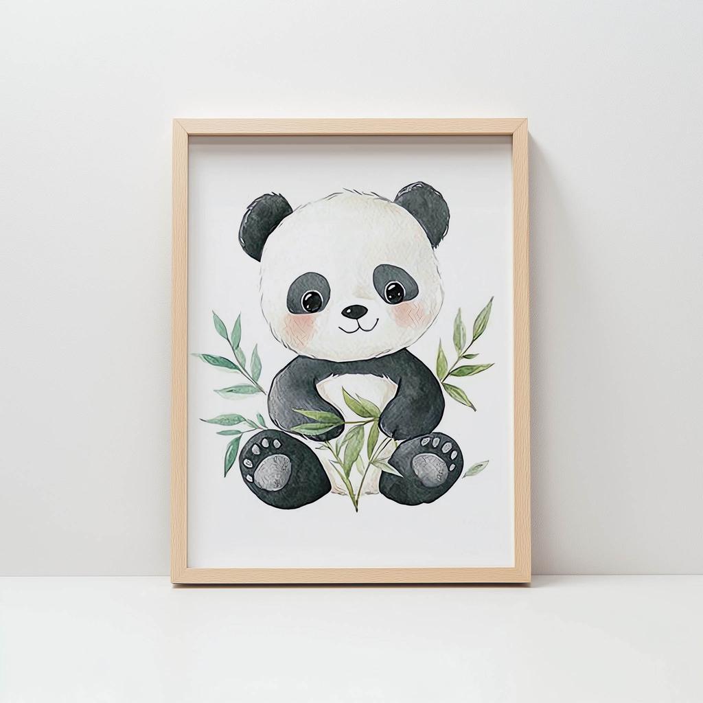 Poster Cute Panda Among Leaves Poster Cute Panda Among Leaves, 30X40 Cm, Black Aluminum Frame, 230 Gsm Matte Paper
