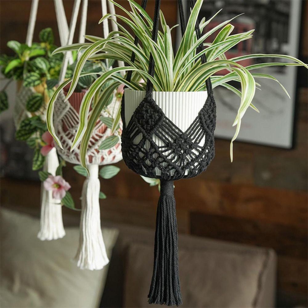 Boho Plant Hanger Cotton Rope Woven Flower Pot for Indoor Outdoor Hanging Succulents