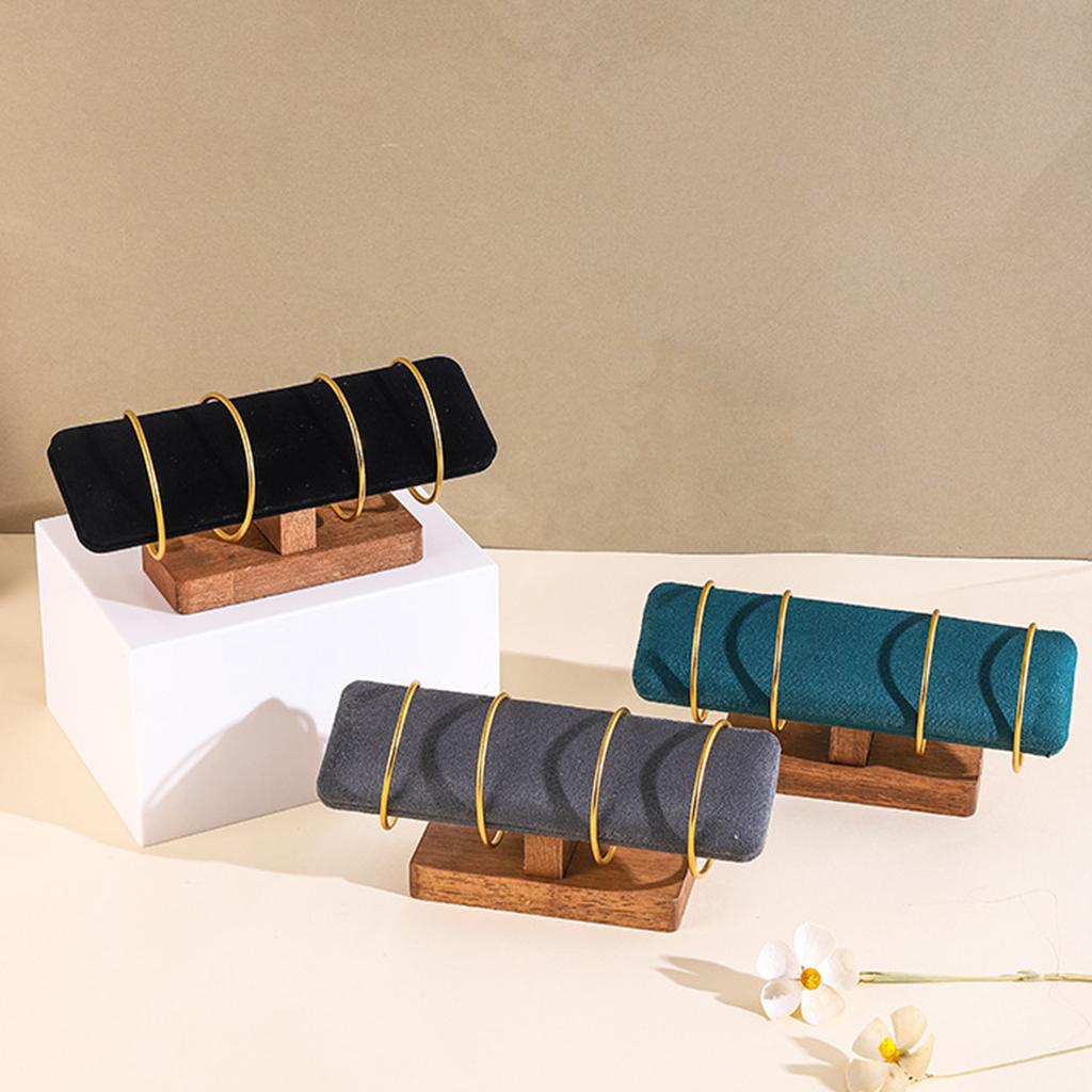 Velvets Bracelet Display Rack Wooden Base Watch and Hairbands Holder T Shaped Stand for Jewelry Storage and Organization
