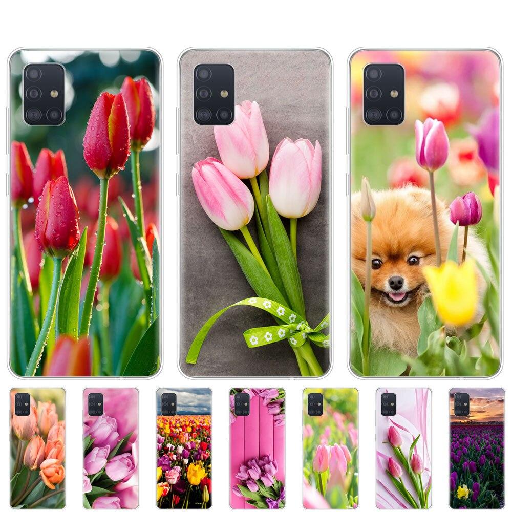 Силиконовый чехол для телефона Samsung Galaxy A51 A31 A41 A71 A01 A81 A91 A30S A20S A50S M30S M40S Тюльпаны Цветок Весеннее поле