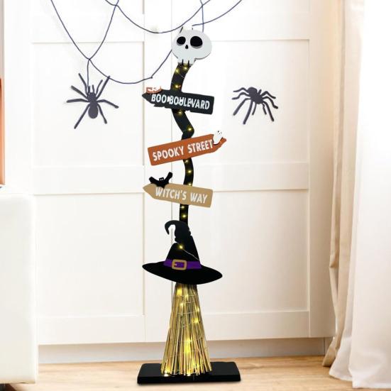 Хэллоуин Деревянная Ведьмина Метла Знак для Крыльца Жутка Хэллоуин Ведьмина Метла для Внутреннего Наружного Крыльца Двора Домашнего Декора
