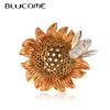 Bee On Sunflower Shape Brooches for Women Gold Color Imitation Party Casual Jewelry Pins Gifts