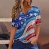 Женская футболка с принтом «День независимости» на пуговицах с коротким рукавом, туника, повседневная мода на выходные, базовый топ с V-образным вырезом