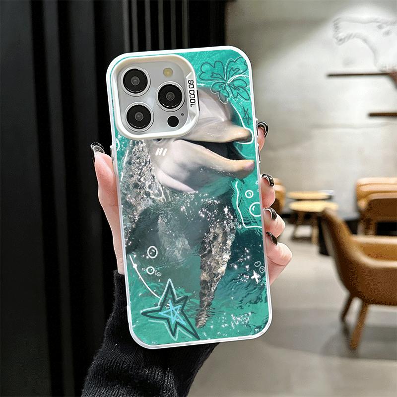 Милый Дельфин Океан Мягкий Чехол для Телефона для iPhone 15 16 17 Pro Max 17Air 16E 14 Plus 13 12 Mini Ударопрочный Чехол Задняя Крышка