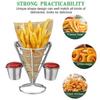 French Fries Holder Basket with Dipper Snacks Fry Stand for Sauce Appetizers Stainless Steel