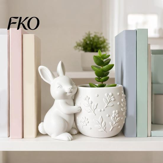 Mini Flowerpot 3D Printed Bunny Hugging Succulents Planter, Cute Rabbit Flower Pot with Embossed Small Desktop Planter Floral Body, Desk Decor