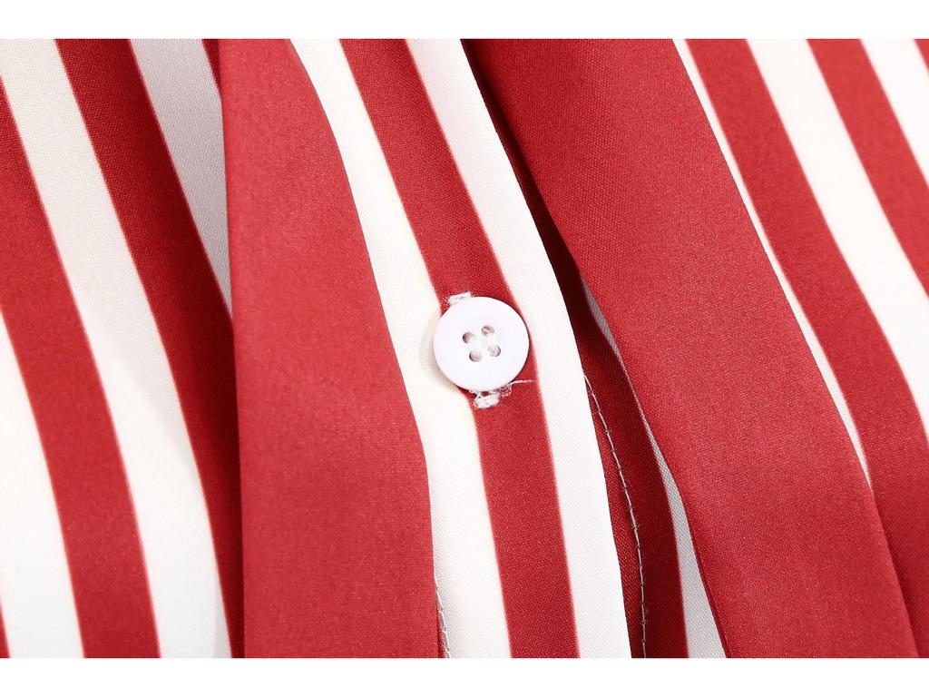 European-American Striped Patchwork Bow Party Swing Dress for Women