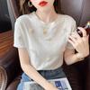 2025 Summer Women's French Fashion Beaded Bow Slim T-Shirt