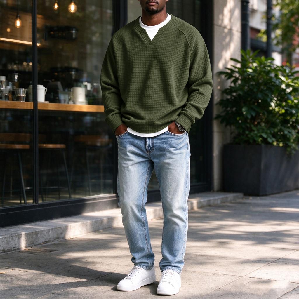 Men's V-Neck Knit Long Sleeve T-Shirt Casual Athletic Top for Everyday Wear